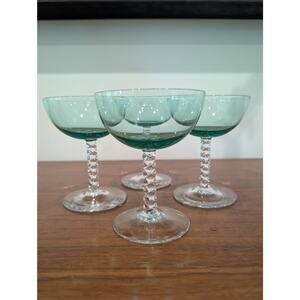 MCM Bryce Bolero Green Champagne Coupe - Sherbet – Set of 4 – Twist Stem - 1950s